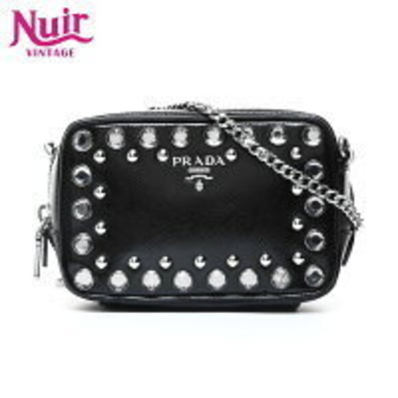 Prada Handbags - Prada Studded Camera Bag Shoulder Black